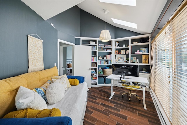 4914 Feagan St, Houston, TX 77007 - office with a skylight, wood finished floors, and high vaulted ceiling