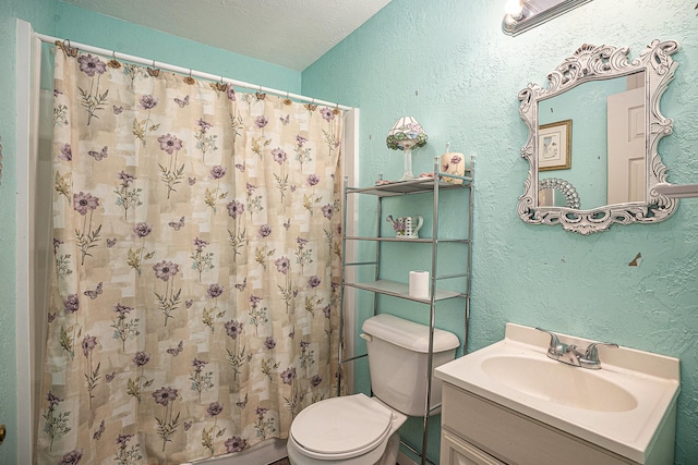 4028 N 1/2 Ave, Santa Fe, TX 77510 - full bathroom featuring a textured wall, vanity, and a shower with shower curtain