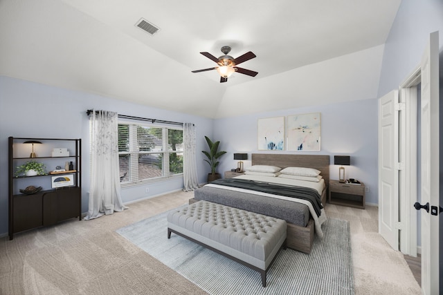 22 Windfern Pl, The Woodlands, TX 77382 - bedroom with carpet, vaulted ceiling, and ceiling fan