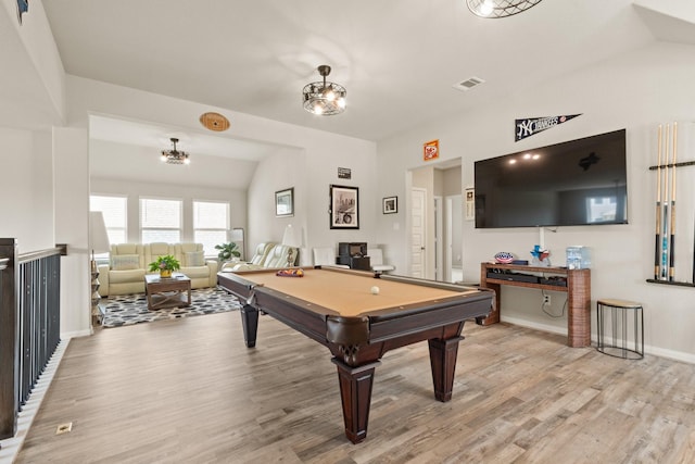503 Highland Thicket Dr, Conroe, TX 77316 - recreation room featuring light wood-type flooring, billiards table, and lofted ceiling