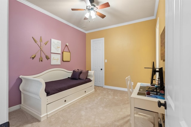 100 Anderson Ranch Ln, Friendswood, TX 77546 - carpeted bedroom featuring ornamental molding and ceiling fan
