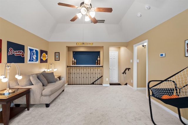 100 Anderson Ranch Ln, Friendswood, TX 77546 - living area featuring carpet flooring, ceiling fan, and a raised ceiling