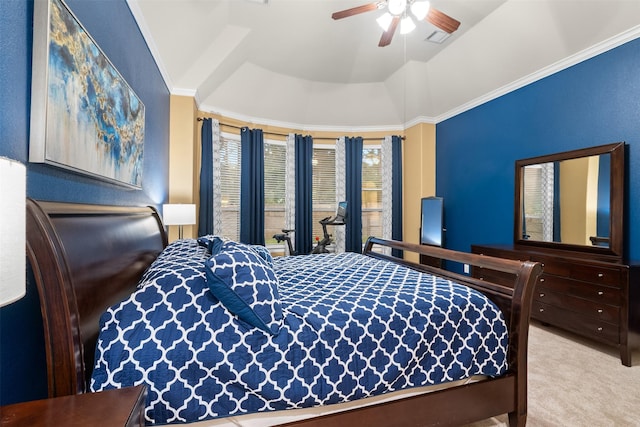 100 Anderson Ranch Ln, Friendswood, TX 77546 - bedroom featuring carpet flooring, lofted ceiling, and ceiling fan