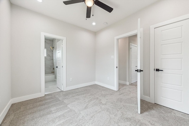 10219 Carmencita Way, Houston, TX 77075 - unfurnished bedroom with carpet floors, recessed lighting, ensuite bath, and a ceiling fan