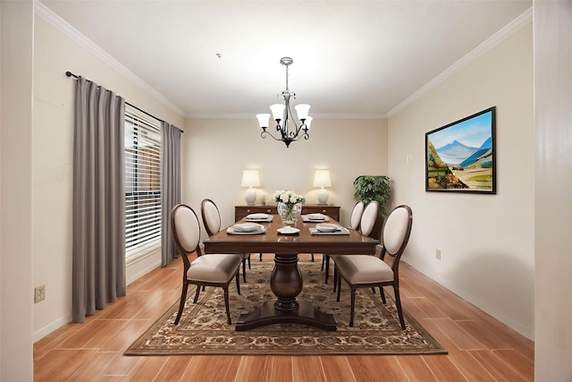 8020 Oakwood Forest Dr, Houston, TX 77040 - dining room with light wood-type flooring, crown molding, and a chandelier