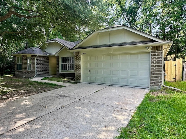 18468 Misty Wood Ln, Porter, TX 77365 - ranch-style house featuring brick siding, driveway, a garage, and board and batten siding