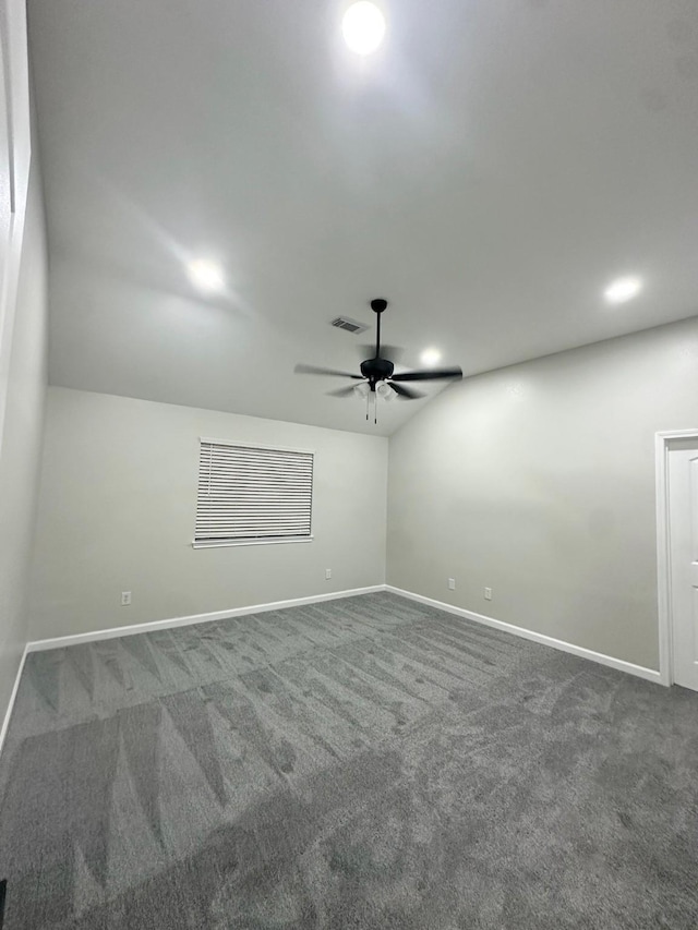 18468 Misty Wood Ln, Porter, TX 77365 - unfurnished room with carpet, lofted ceiling, and ceiling fan