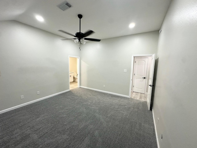 18468 Misty Wood Ln, Porter, TX 77365 - spare room featuring a ceiling fan, carpet, vaulted ceiling, and recessed lighting