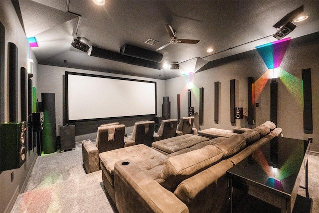 34207 Mill Creek Ct, Pinehurst, TX 77362 - cinema with carpet, ceiling fan, and recessed lighting
