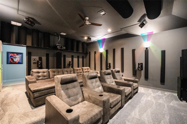 34207 Mill Creek Ct, Pinehurst, TX 77362 - carpeted home theater room with a ceiling fan and baseboards