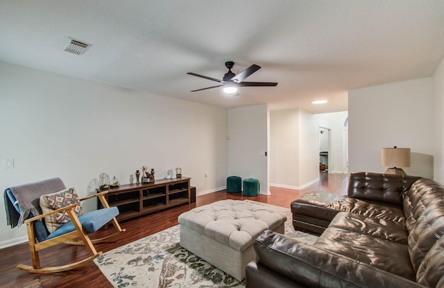 3411 Deeds Rd, Houston, TX 77084 - living room with a ceiling fan and dark wood-style floors