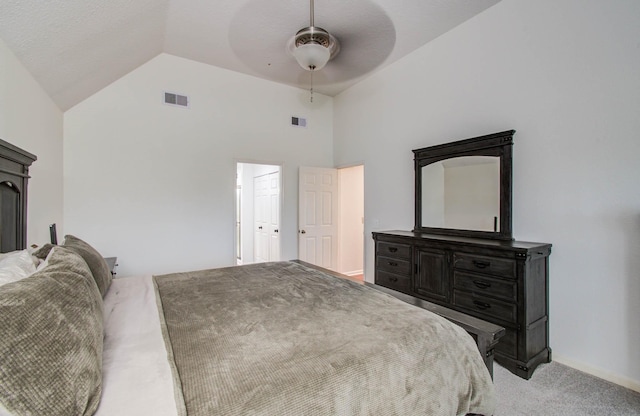 3411 Deeds Rd, Houston, TX 77084 - bedroom featuring carpet flooring, a ceiling fan, and high vaulted ceiling