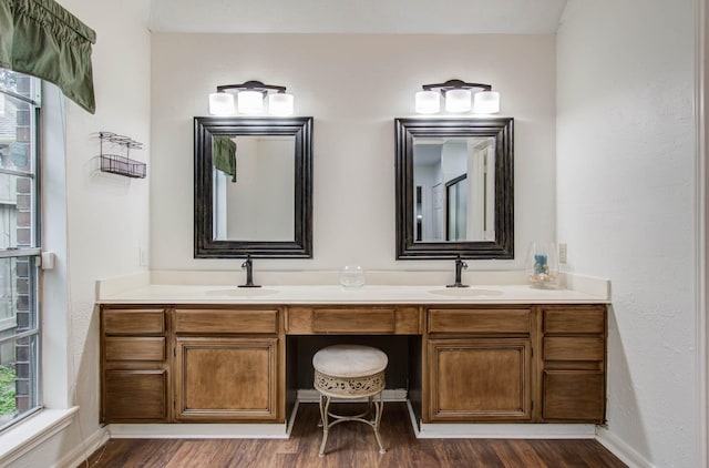 3411 Deeds Rd, Houston, TX 77084 - bathroom featuring double vanity and wood finished floors