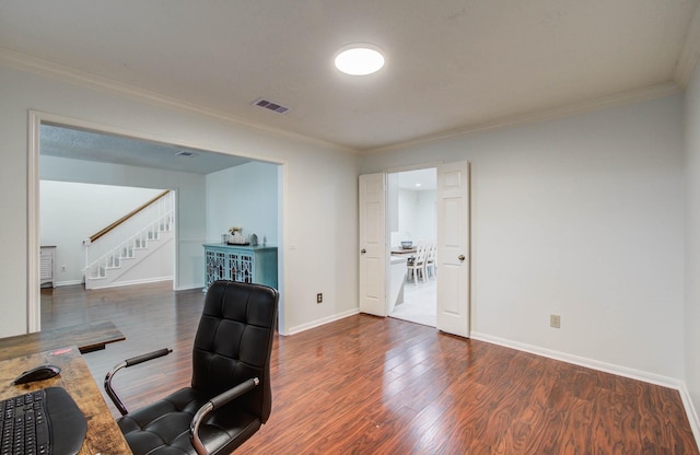 3411 Deeds Rd, Houston, TX 77084 - office area featuring crown molding and wood finished floors