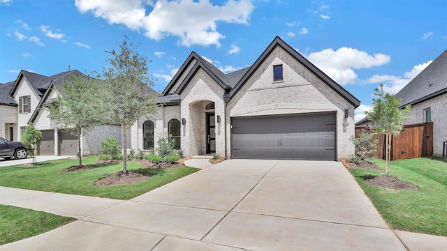 7246 Monarch Dr, Katy, TX 77493 - french country home with brick siding, concrete driveway, and a garage