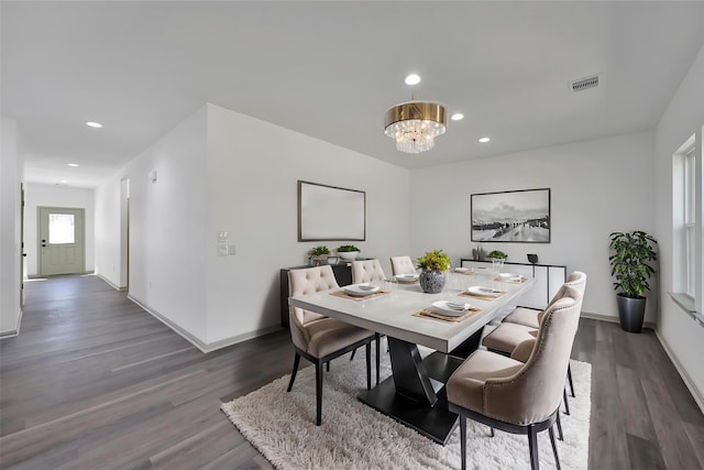 4 Hanover Ln, Panorama Village, TX 77304 - dining room with wood finished floors, a chandelier, and recessed lighting
