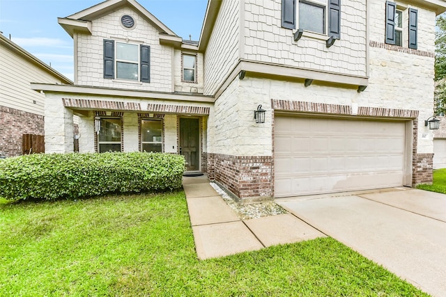 10147 Cimarron Canyon Ln, Magnolia, TX 77354 - view of property featuring a garage, a front yard, concrete driveway, and a porch