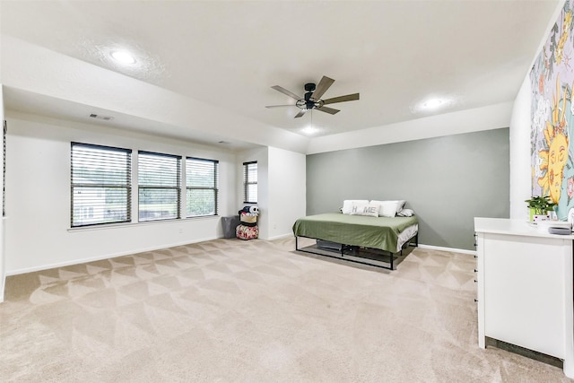 10147 Cimarron Canyon Ln, Magnolia, TX 77354 - bedroom featuring light carpet, recessed lighting, and a ceiling fan