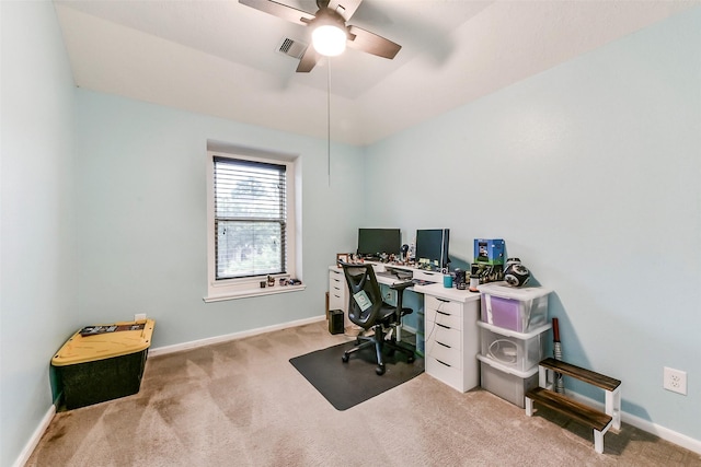 10147 Cimarron Canyon Ln, Magnolia, TX 77354 - carpeted home office with a ceiling fan and baseboards