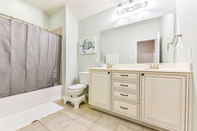10147 Cimarron Canyon Ln, Magnolia, TX 77354 - bathroom featuring double vanity, shower / bath combo with shower curtain, and tile patterned floors