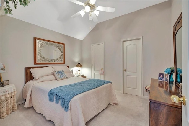 2316 Flagship Ct, League City, TX 77573 - bedroom with light carpet, lofted ceiling, and ceiling fan