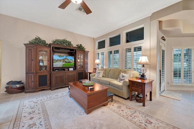2316 Flagship Ct, League City, TX 77573 - living area with a ceiling fan and light tile patterned flooring