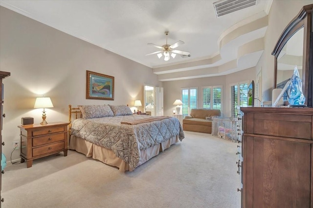 2316 Flagship Ct, League City, TX 77573 - bedroom with ornamental molding, light colored carpet, and a ceiling fan
