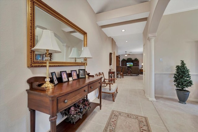 2316 Flagship Ct, League City, TX 77573 - hall with decorative columns, light tile patterned flooring, and arched walkways