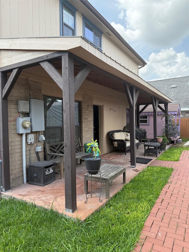7402 Burkridge Dr, Houston, TX 77041 - view of patio / terrace featuring an outdoor living space with a fire pit