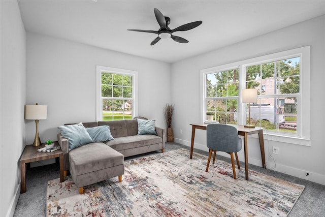 6935 Palmetto St, Houston, TX 77087 - home office with ceiling fan and carpet floors