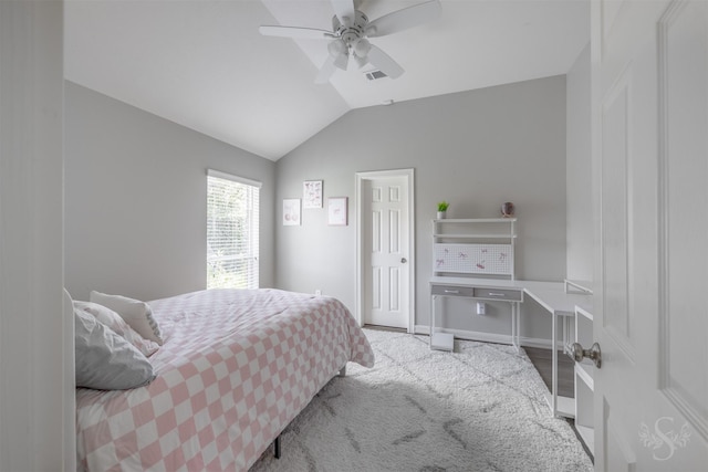 4611 Camden Brook Ln, Katy, TX 77494 - bedroom featuring lofted ceiling, carpet, and ceiling fan