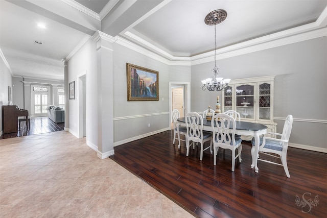 4611 Camden Brook Ln, Katy, TX 77494 - dining area featuring crown molding, a chandelier, wood finished floors, and recessed lighting