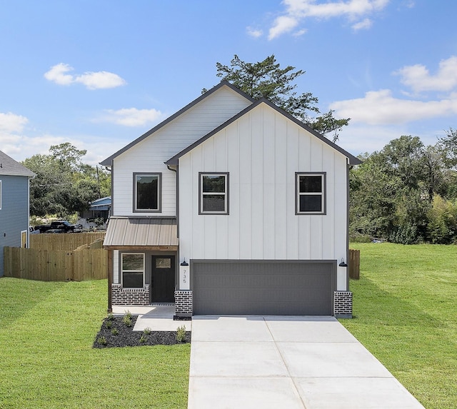 735 20th St, Hempstead, TX 77445 - modern inspired farmhouse with an attached garage, board and batten siding, driveway, and a metal roof