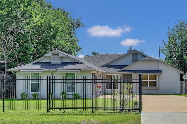 4418 Talina Way, Houston, TX 77041 - view of front facade featuring a shingled roof, a fenced front yard, concrete driveway, and a chimney
