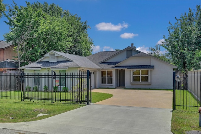 4418 Talina Way, Houston, TX 77041 - ranch-style home with driveway, a shingled roof, a fenced front yard, and brick siding