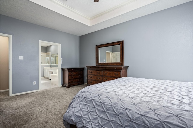 2603 Piney Woods Dr, Pearland, TX 77581 - bedroom with carpet, ornamental molding, ensuite bath, and ceiling fan
