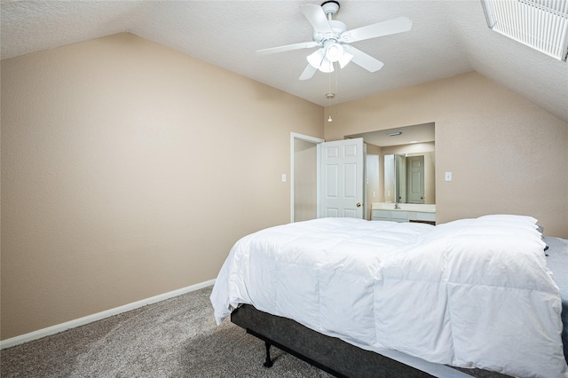 2603 Piney Woods Dr, Pearland, TX 77581 - bedroom featuring vaulted ceiling, carpet, a ceiling fan, and a textured ceiling