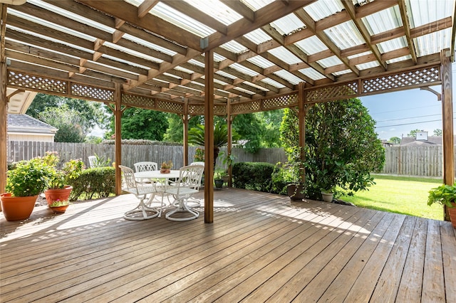 2603 Piney Woods Dr, Pearland, TX 77581 - wooden deck featuring a fenced backyard and outdoor dining area