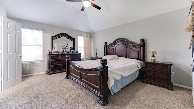 2319 Blue Reef Dr, Katy, TX 77449 - bedroom featuring light colored carpet, vaulted ceiling, and ceiling fan