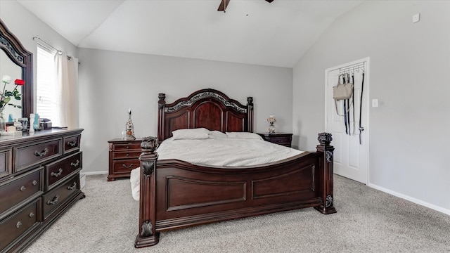 2319 Blue Reef Dr, Katy, TX 77449 - bedroom featuring lofted ceiling, light carpet, and ceiling fan