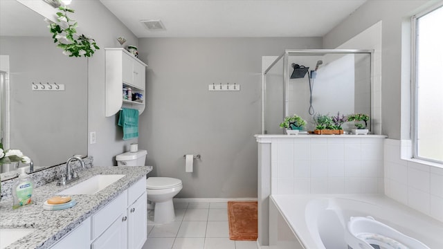 2319 Blue Reef Dr, Katy, TX 77449 - full bath with a bath, tile patterned floors, double vanity, and a shower stall