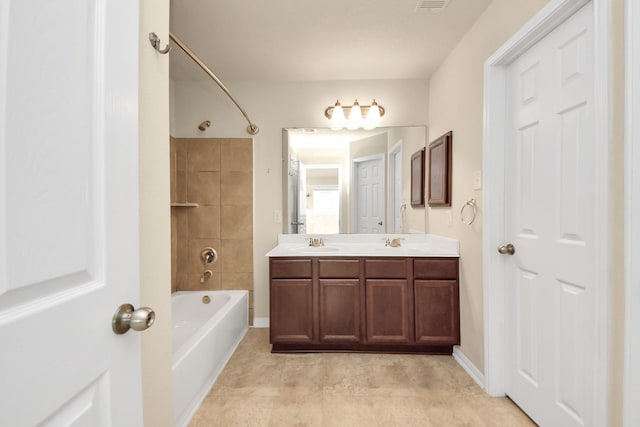 9914 Swallow Dr, Conroe, TX 77385 - full bathroom with shower / tub combination, double vanity, and tile patterned flooring