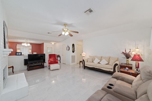 12611 Bexhill Dr, Houston, TX 77065 - living room with a chandelier, marble finish floors, and a ceiling fan