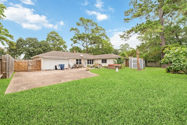 12611 Bexhill Dr, Houston, TX 77065 - back of house featuring a shed, an attached garage, a fenced backyard, and a chimney