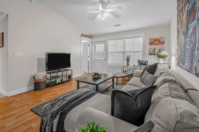 1725 Harvey Mitchell Pkwy S Unit 2234, College Station, TX 77840 - living area with ceiling fan, wood finished floors, and lofted ceiling