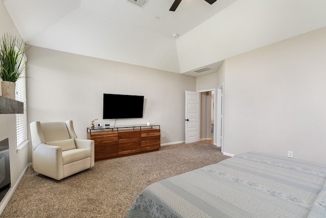 20314 Tarpon Bay Ln, Cypress, TX 77433 - carpeted bedroom with a ceiling fan and high vaulted ceiling