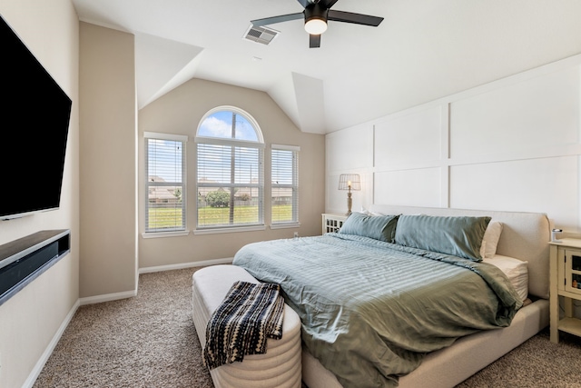 20314 Tarpon Bay Ln, Cypress, TX 77433 - bedroom featuring light colored carpet, vaulted ceiling, and ceiling fan