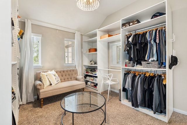 20314 Tarpon Bay Ln, Cypress, TX 77433 - spacious closet with lofted ceiling, carpet floors, and a chandelier