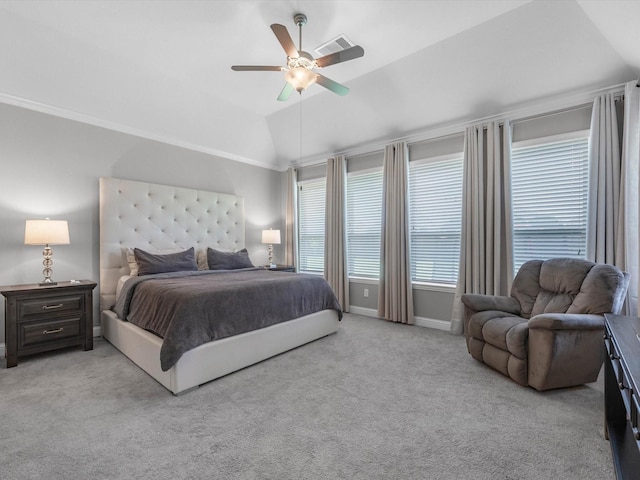 4623 Bisontine Bay Ln, Rosharon, TX 77583 - bedroom featuring carpet, vaulted ceiling, and ceiling fan