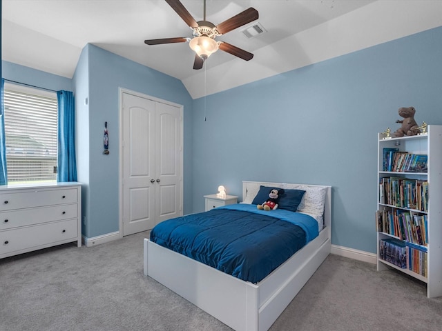 4623 Bisontine Bay Ln, Rosharon, TX 77583 - carpeted bedroom with lofted ceiling, a closet, and a ceiling fan